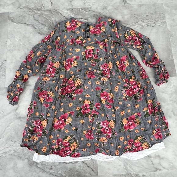 KIDPIK Black Multicolor Floral Dress Girls Size XL Xlarge 14‎ Gray with Pink - Picture 3 of 4